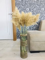Hasır Örgü Vazo 40 cm Üç Örgü Tasarım Hasır Örgülü Çiçeklik Yapay Çiçek Vazosu Dekoratif Saksı