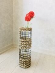 Hasır Örgü Vazo 25 cm Üç Örgü Tasarım Hasır Örgülü Çiçeklik Yapay Çiçek Vazosu Dekoratif Saksı