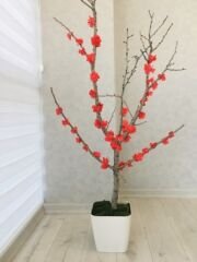 Yapay Çiçek 1 adet 80-100 cm Kırmızı Bahar Dalı Yapay Bitki Ağaç Saksıda Yapay Çiçek Bonsai Ağacı