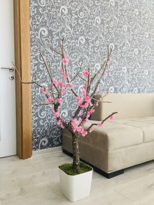 Yapay Çiçek 1 adet 80-100 cm Pembe Bahar Dalı Yapay Bitki Ağaç Saksıda Yapay Çiçek Bonsai Ağacı