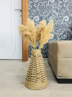 Hasır Örgü Vazo 30 cm Hasır Örgülü Çiçeklik Özel Tasarım Yapay Çiçek Vazosu Dekoratif Vazo