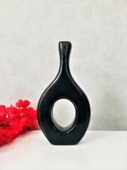 Vazo 1 adet 27 cm Siyah Dekoratif Vazo Seramik Biblo Yapay Çiçek Vazosu Obje