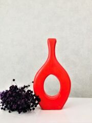 Vazo 1 adet 27 cm Kırmızı Dekoratif Vazo Seramik Biblo Yapay Çiçek Vazosu Obje