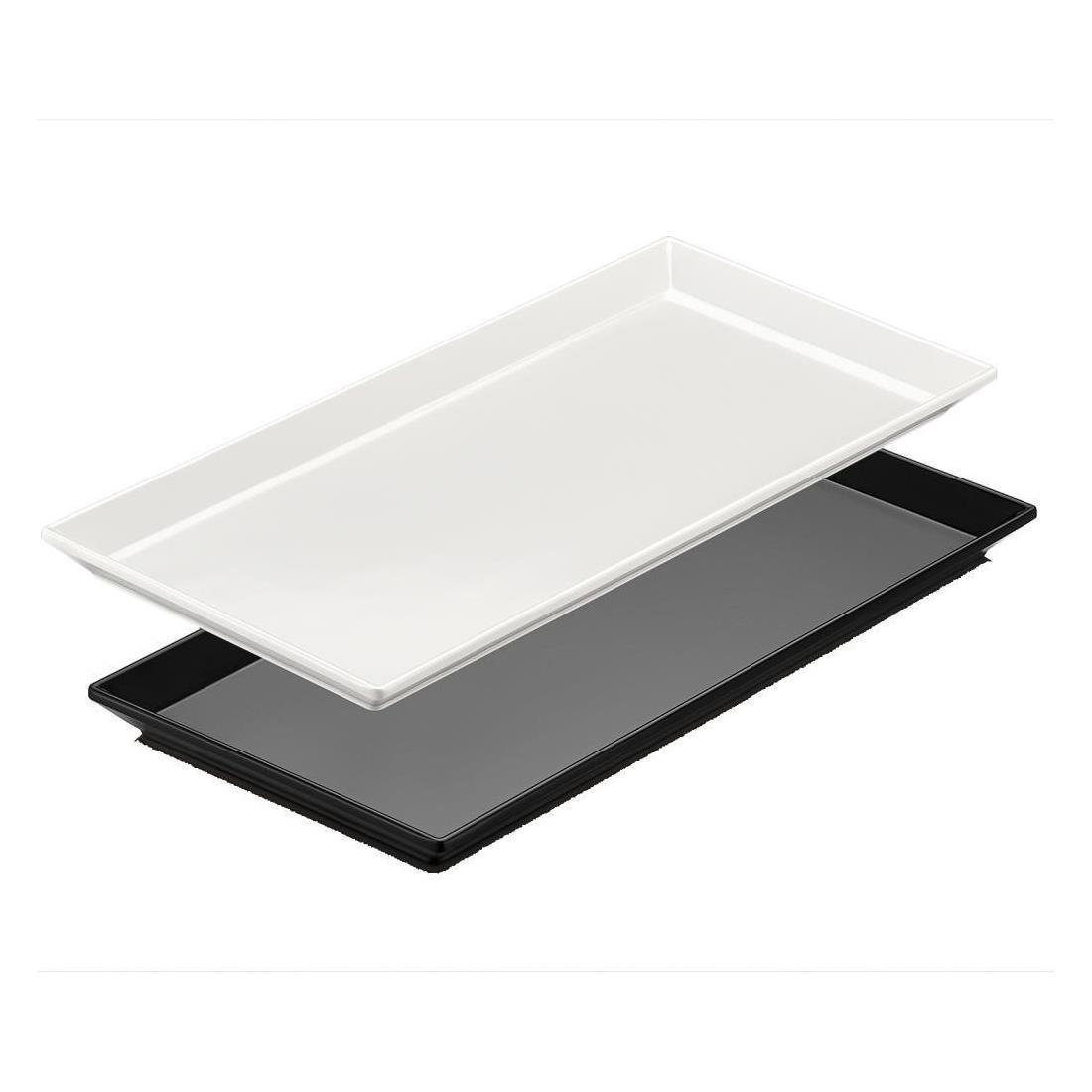 AÇIK BÜFE PASTAHANE SUNUM TEPSİ 35*17*2 CM  SİYAH-BEYAZ