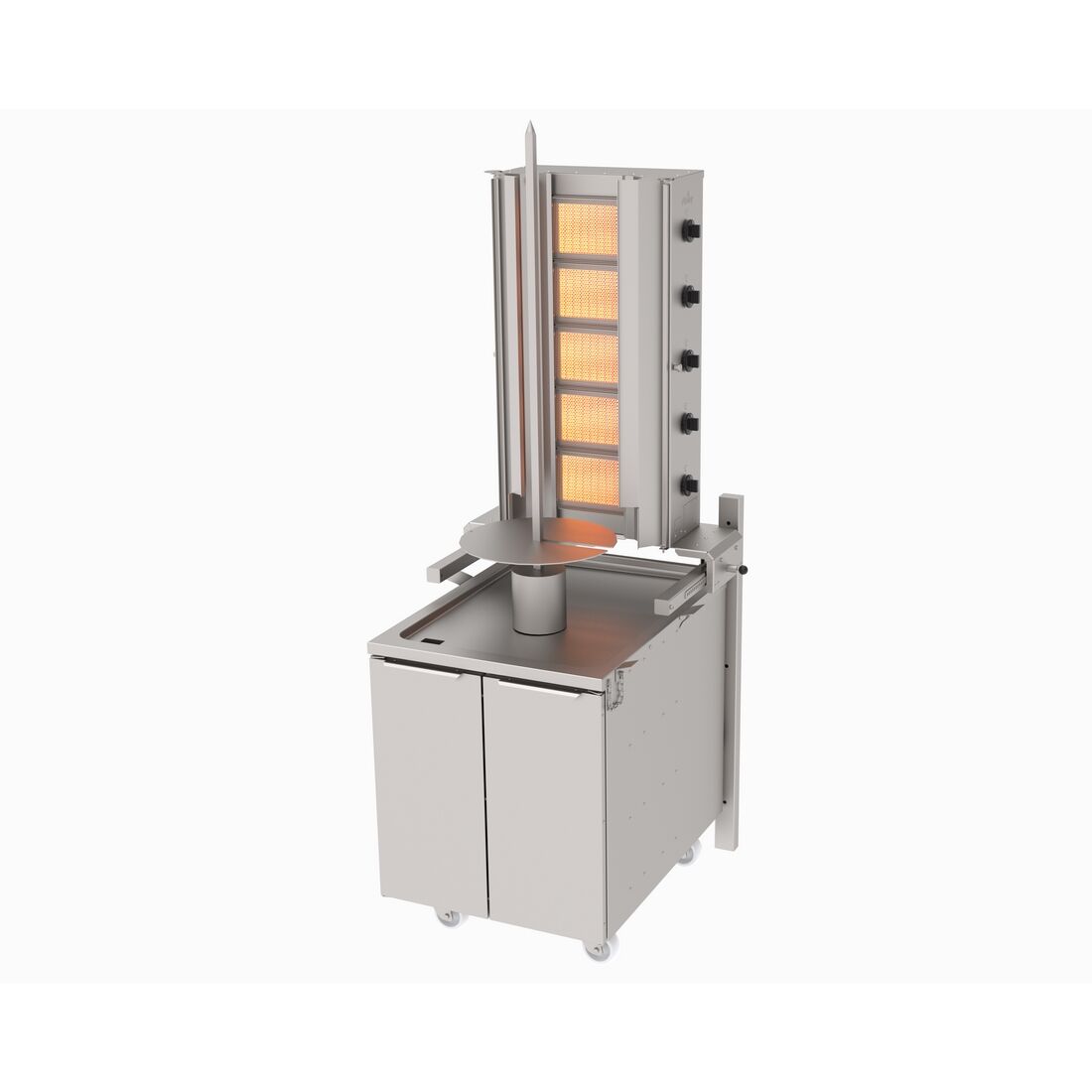 DUVARA MONTE DÖNER MAKİNESİ GAZLI-5 RADYANLI-HAREKETLİ-ALT ARABALI LPG