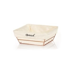 BEYAZ BEZLİ KARE EKMEK SEPETİ ALTIN TELLİ 22*22*9 CM