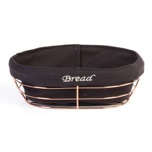 SİYAH BEZLİ OVAL EKMEK SEPETİ BAKIR TELLİ 26*17*6,5 CM