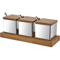 AHŞAP STANDLI KARE 3' LÜ BAHARATLIK TK. MAT-PARLAK