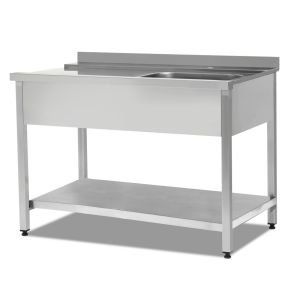 BULAŞIK MAKİNESİ GİRİŞ TEZGAHI TEK EVYELİ TABAN RAFLI (SAG) KONVEYÖRLÜ 1500*750*870MM