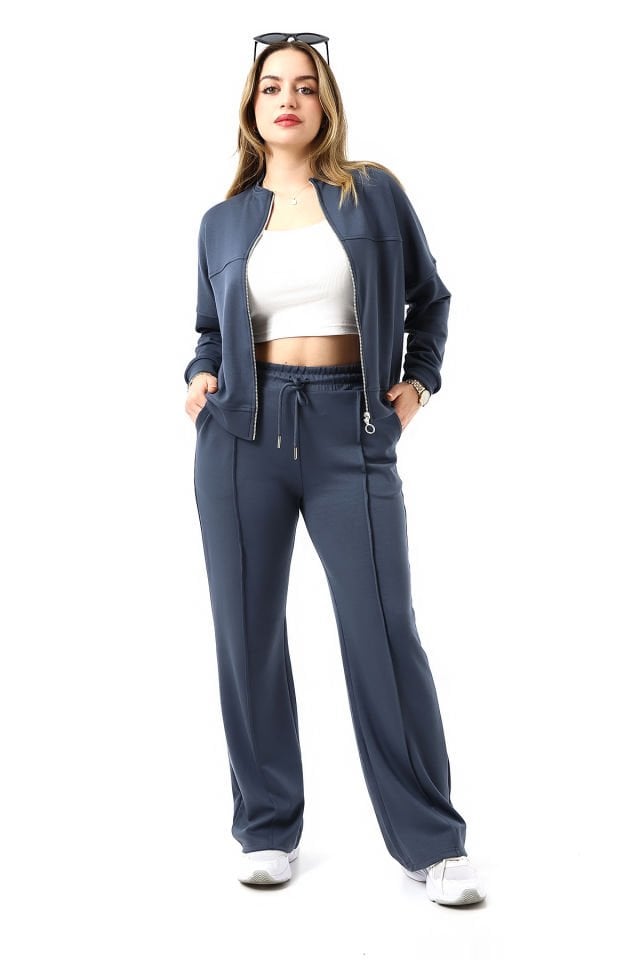 KADIN -MODAL EŞOFMAN TAKIMI FERMUARLI TAKIM /WOMEN'S TEXTURED FABRIC TRACKSUIT SET WITH ZIPPER MODEL XL - FÜME