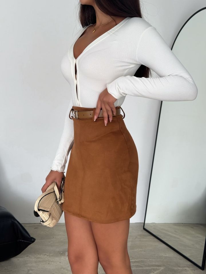 SÜET ETEK KEMERLİ /  BELT SUEDE SKIRT MODEL M - KAHVERENGİ