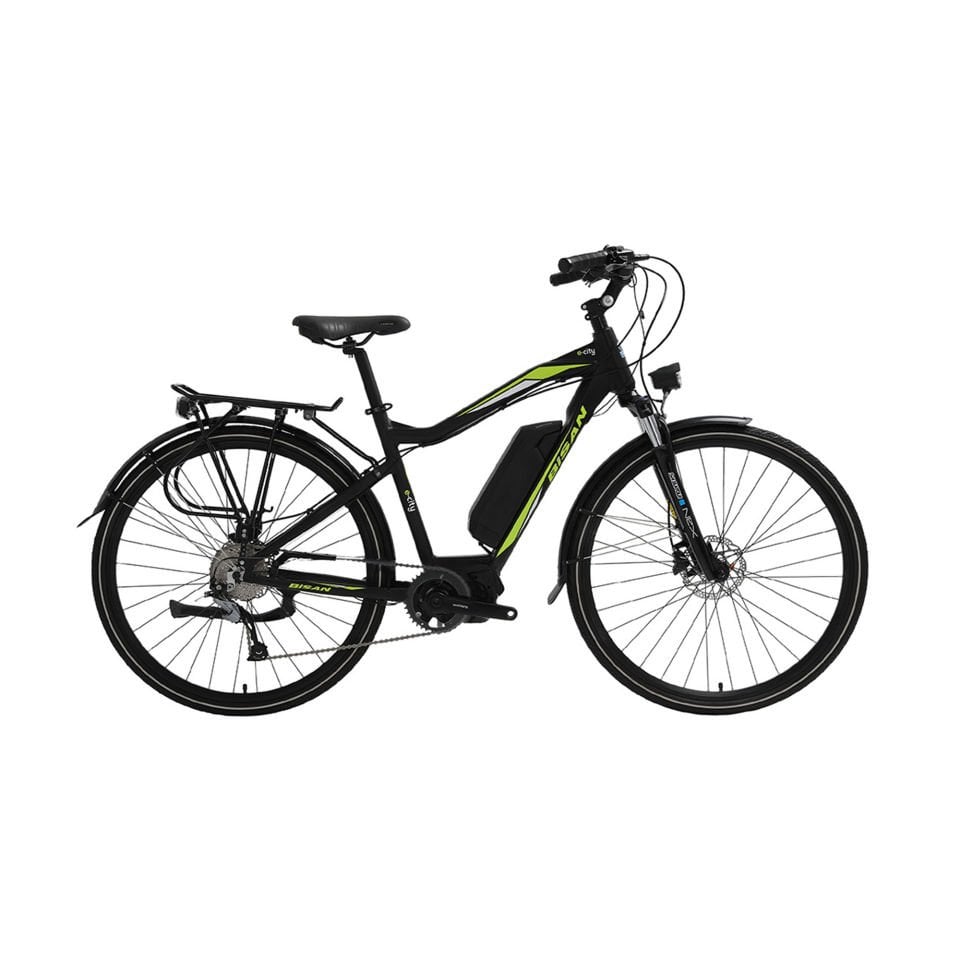 BİSAN e-City 28'' 9V HD Elektrikli Şehir Bisikleti Siyah - Yeşil 48CM