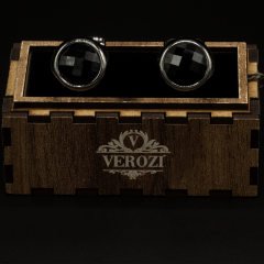 Verozi Kol Düğmesi - Yuvarlak Siyah Taşlı Füme Gövde - KDOSTF