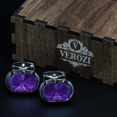 Verozi Kol Düğmesi - Oval Mor Taşlı Füme Gövde - KDOMG