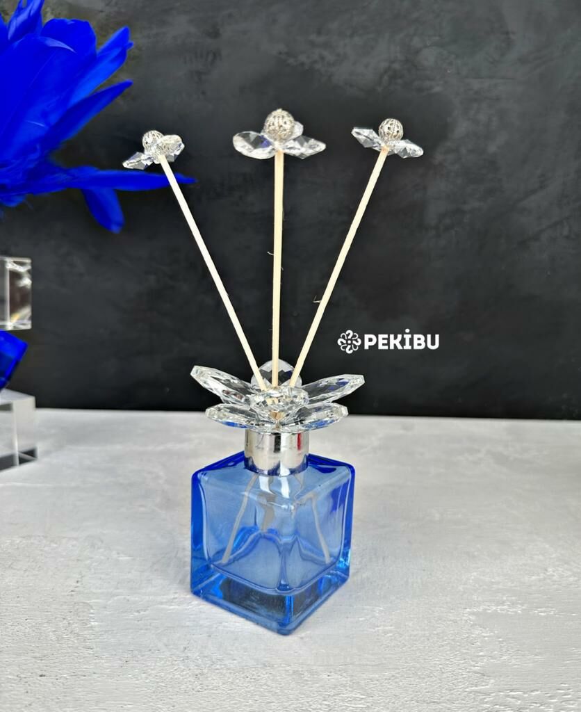 KRİSTAL TEPELİ KOKU ŞİŞESİ MAVİ GÜMÜŞ