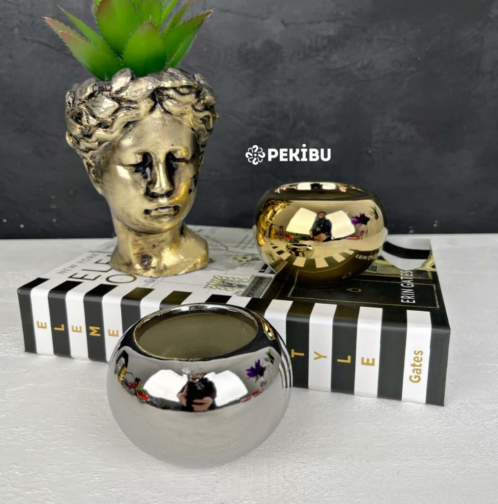 SERAMİK YUVARLAK MUMLUK SAKSI KÜÇÜK GOLD