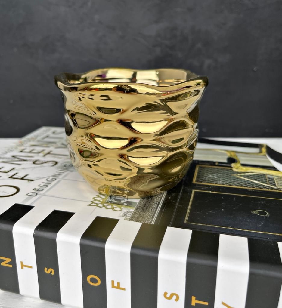SERAMİK DALGALI MUMLUK SAKSI KÜÇÜK GOLD