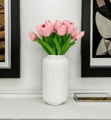 8'Lİ YAPAY ISLAK LALE BUKETİ 1.KALİTE SOFT PEMBE