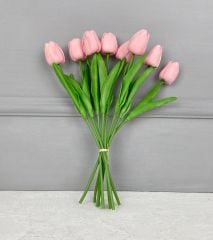 8'Lİ YAPAY ISLAK LALE BUKETİ 1.KALİTE SOFT PEMBE