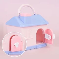 EV TASARIM ÇOCUK KUMBARA KİLİTLİ PEMBE RENK (STİCKER HEDİYELİ)