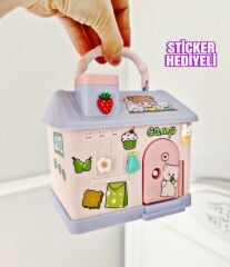 EV TASARIM ÇOCUK KUMBARA KİLİTLİ PEMBE RENK (STİCKER HEDİYELİ)