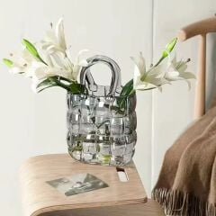 LÜKS ÇANTA MODEL VAZO DEKOR FÜME 22 CM (2 ADET YAPAY GÜL HEDİYELİ)