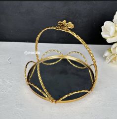 PAPATYA MODEL KULPLU AYNALI SUNUM TEPSİSİ GOLD KÜÇÜK