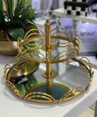 2 KATLI PAPATYA MODEL KULPLU AYNALI SUNUM TEPSİSİ GOLD