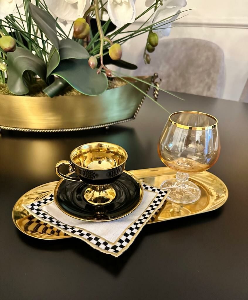 6’LI DAMALI LÜKS KOKTEYL SUNUM PEÇETESİ KAHVE YANI GOLD