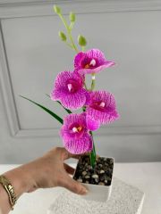 SAKSIDA YAPAY MİNİ ISLAK ORKİDE 30 CM ALACA PEMBE