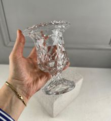MİNİ BOY KRİSTAL AYAKLI ELMAS CAM VAZO BUHURDANLIK 14 CM