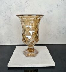 AYAKLI PRİZMA CAM VAZO GOLD 28X18 CM