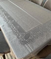 LEKE TUTMAZ DANTEL MODEL MASA ÖRTÜSÜ GRİ 160X220 CM