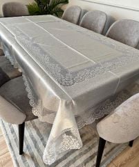 LEKE TUTMAZ DANTEL MODEL MASA ÖRTÜSÜ GRİ 160X220 CM