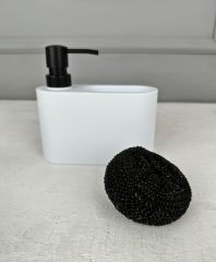 SÜNGERLİK BÖLMELİ OVAL AKRİLİK SIVI SABUNLUK BEYAZ