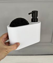 SÜNGERLİK BÖLMELİ OVAL AKRİLİK SIVI SABUNLUK BEYAZ