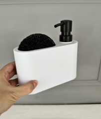 SÜNGERLİK BÖLMELİ OVAL AKRİLİK SIVI SABUNLUK BEYAZ