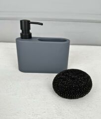 SÜNGERLİK BÖLMELİ OVAL AKRİLİK SIVI SABUNLUK GRİ