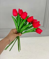 8'Lİ YAPAY ISLAK LALE BUKETİ 1.KALİTE KIRMIZI