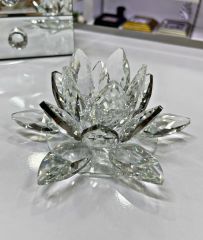 KRİSTAL NİLÜFER OBJE GÜMÜŞ BÜYÜK 7X16 CM