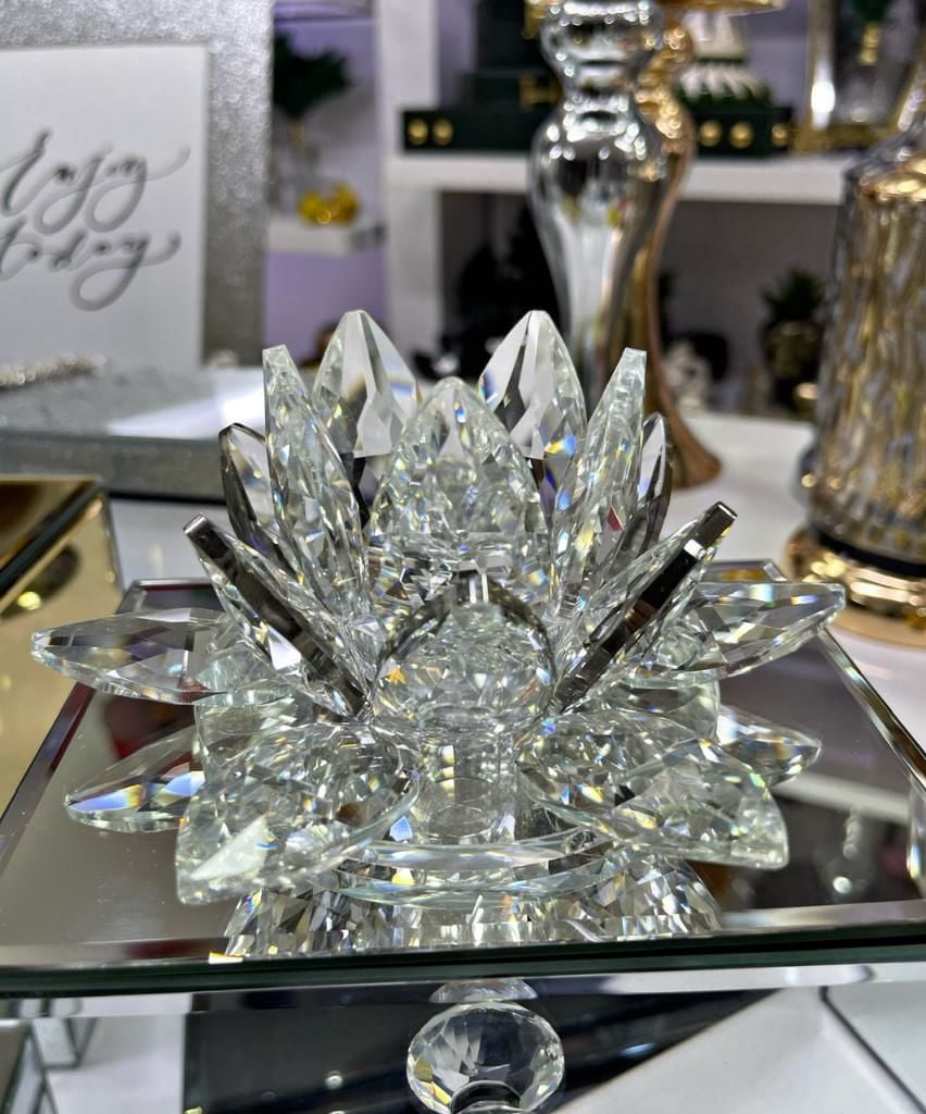 KRİSTAL NİLÜFER OBJE GÜMÜŞ BÜYÜK 7X16 CM