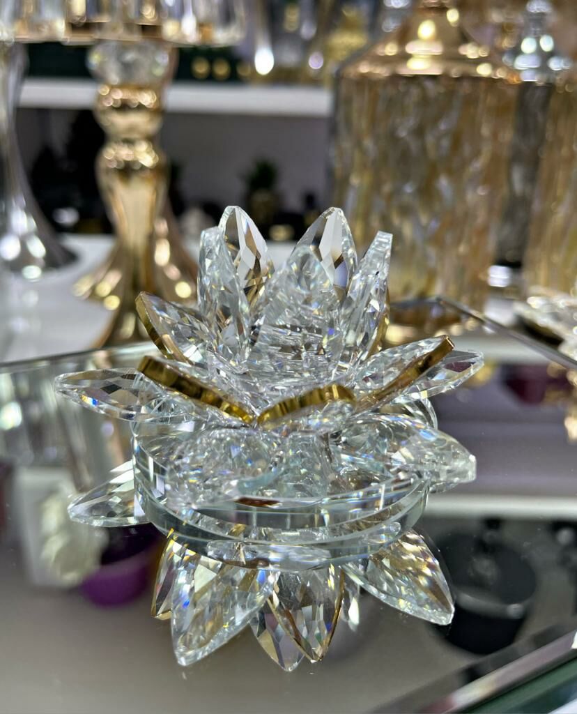 KRİSTAL NİLÜFER OBJE GOLD KÜÇÜK 4X8 CM