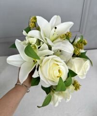 KARIŞIK ÇİÇEK BUKETİ GÜL VE LİLYUM KREM