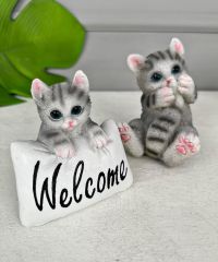 WELCOME SERAMİK KEDİ BİBLO GRİ
