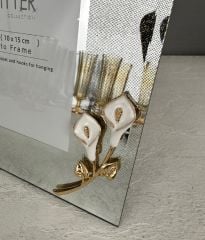 AYNALI SİMLİ ÇERÇEVE ÇİÇEKLİ GOLD 10X15 CM