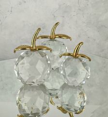 3'LÜ KRİSTAL CAM ELMA DEKOR GOLD