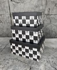 3'LÜ DAMA DESEN DEKORATİF KUTU SETİ BÜYÜK