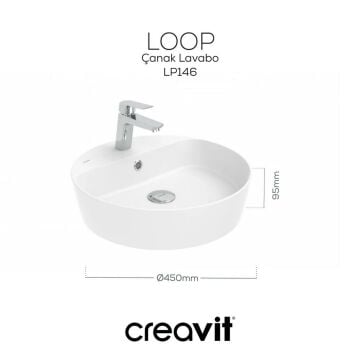 Creavit LOOP Masa Üstü Çanak Lavabo Beyaz 45cm
