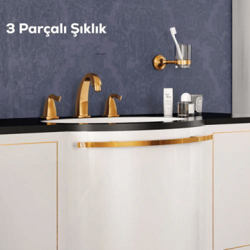 Creavit Giza Lavabo Armatürü Altın 3 Delikli Sifonlu