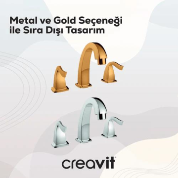Creavit Giza Lavabo Armatürü Altın 3 Delikli Sifonlu